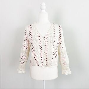LoveShackFancy Cream Cotton Top with Subtle Red Print